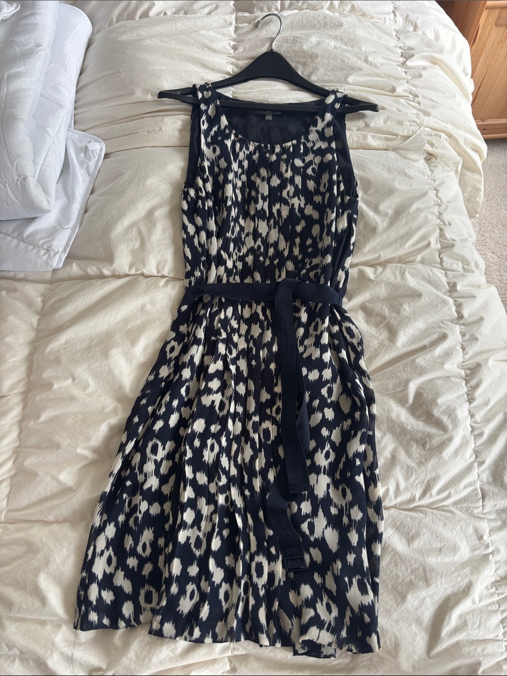 GAP Navy Blue and White Printed Midi Dress with Belt